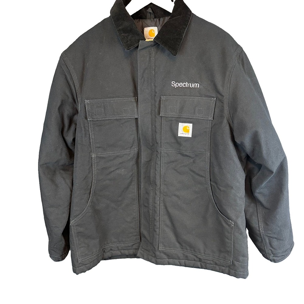 Carhartt Duck Traditional Coat Mens Black Spectrum Logo L Heavy Duty Work Wear